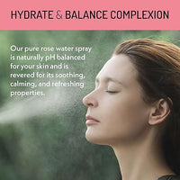 Eve Hansen Rose Water skincare lifestyle image showing face mist application highlighting hydration, balanced complexion, and soothing, calming, refreshing properties.